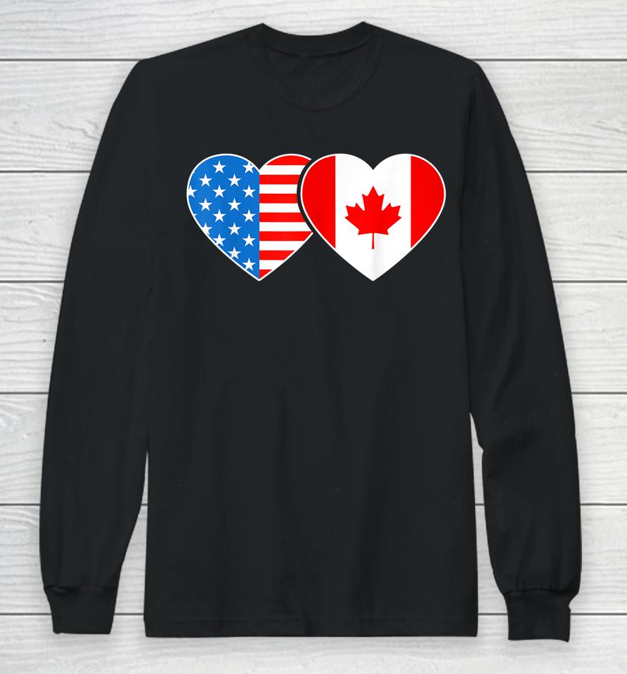 Canada Usa Flag Shirt Heart Canadian Americans Love Long Sleeve T-Shirt