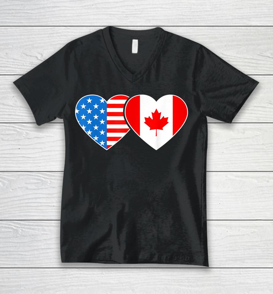 Canada Usa Flag Shirt Heart Canadian Americans Love Unisex V-Neck T-Shirt