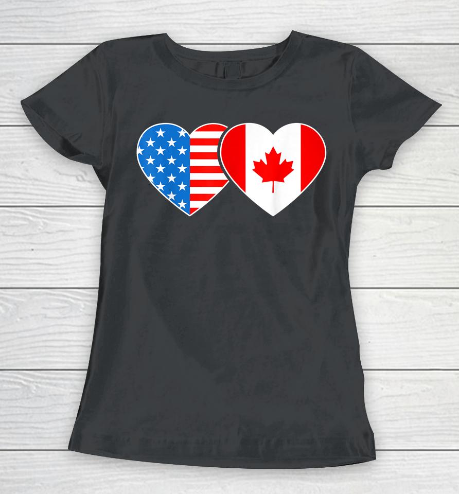 Canada Usa Flag Shirt Heart Canadian Americans Love Women T-Shirt