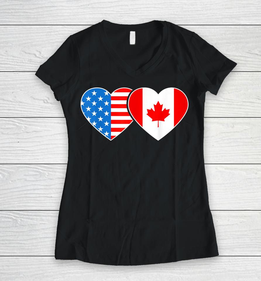 Canada Usa Flag Shirt Heart Canadian Americans Love Women V-Neck T-Shirt