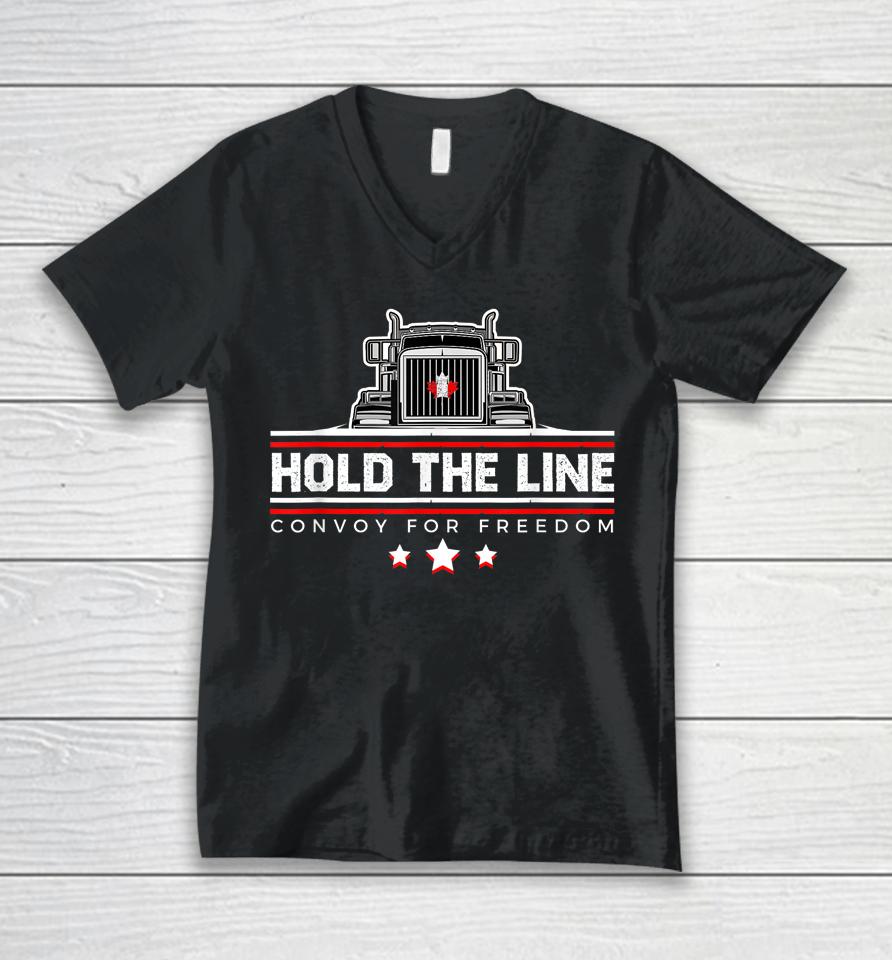 Canadian Flag Hold The Line Freedom Convoy 2022 Truck Driver Unisex V-Neck T-Shirt