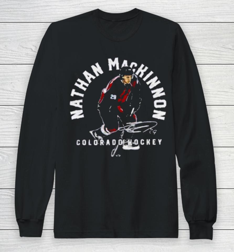 Canadian Professional Ice Hockey Colorado Avalanche Nathan Mackinnon Emblem Long Sleeve T-Shirt