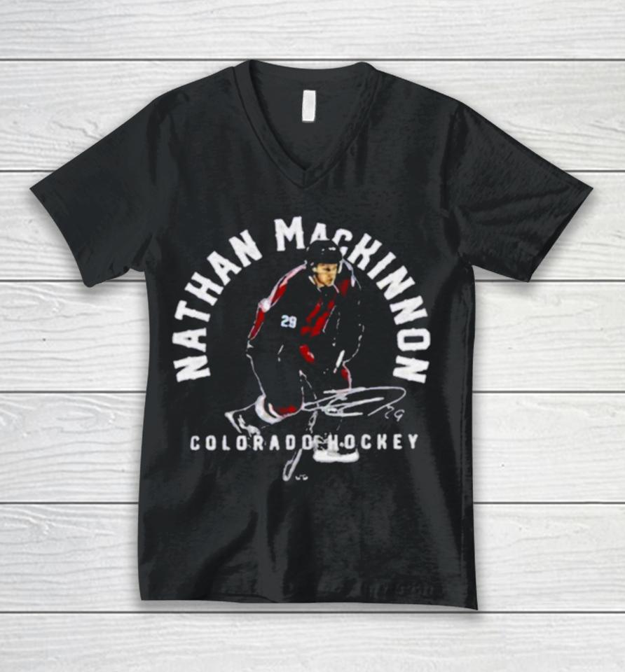 Canadian Professional Ice Hockey Colorado Avalanche Nathan Mackinnon Emblem Unisex V-Neck T-Shirt