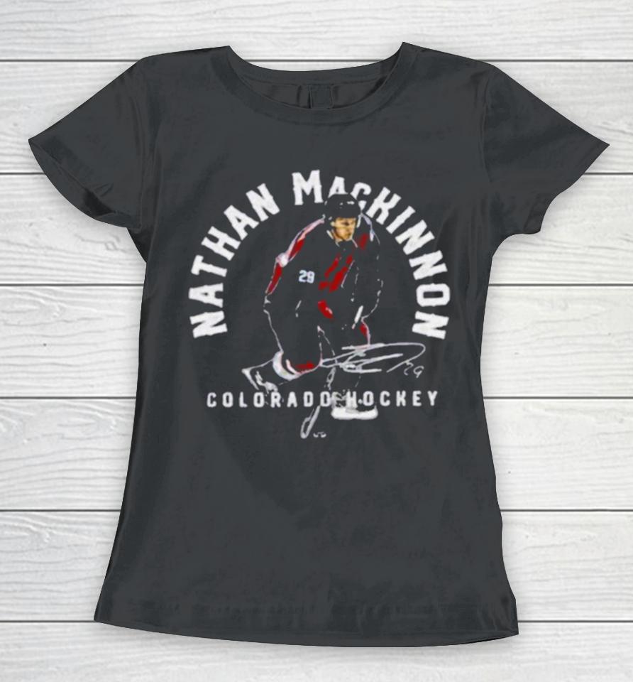 Canadian Professional Ice Hockey Colorado Avalanche Nathan Mackinnon Emblem Women T-Shirt