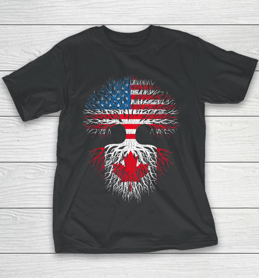 Canadian Roots American Grown Canada Flag Youth T-Shirt