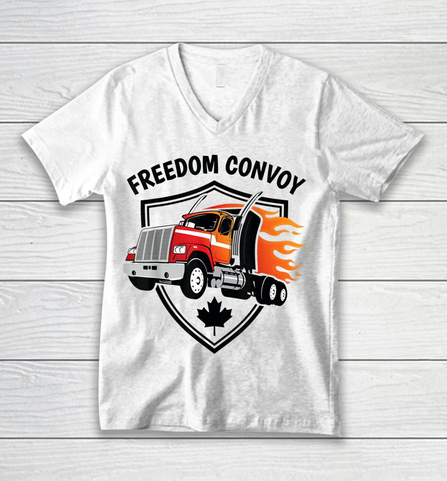 Canadian Truckers Rule Freedom Convoy 2022 Unisex V-Neck T-Shirt