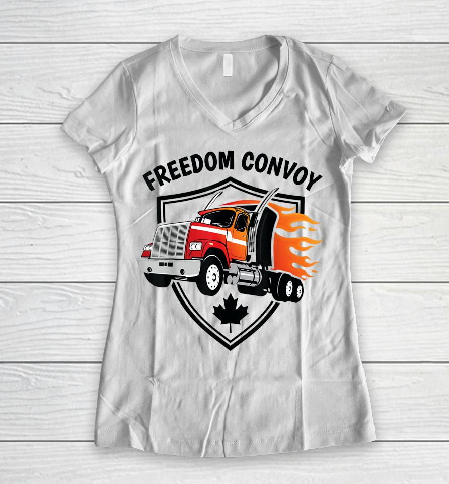 Canadian Truckers Rule Freedom Convoy 2022 Women V-Neck T-Shirt