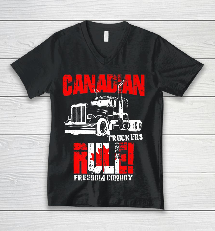 Canadian Truckers Rule Freedom Convoy 2022 Supporter Unisex V-Neck T-Shirt