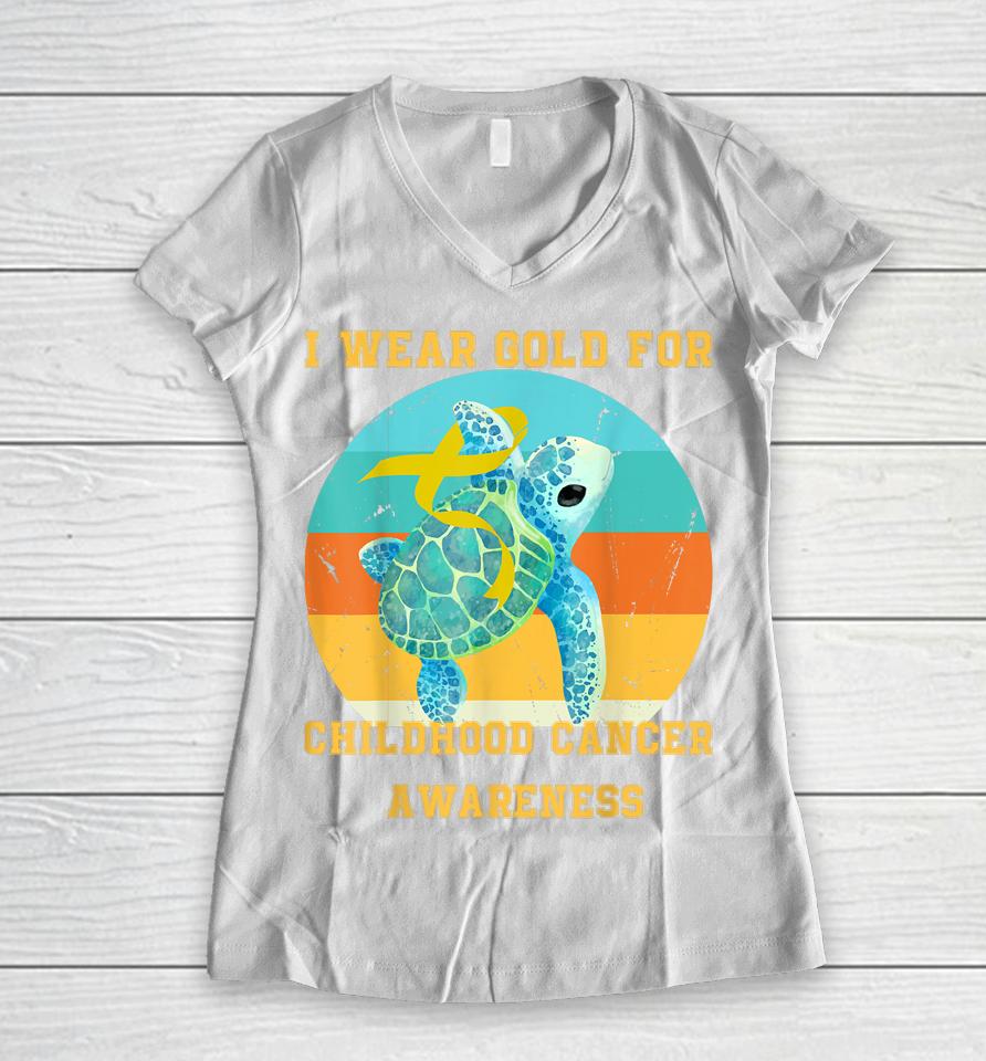Cancer In September I Wear For Childhood Cancer Awareness Women V-Neck T-Shirt