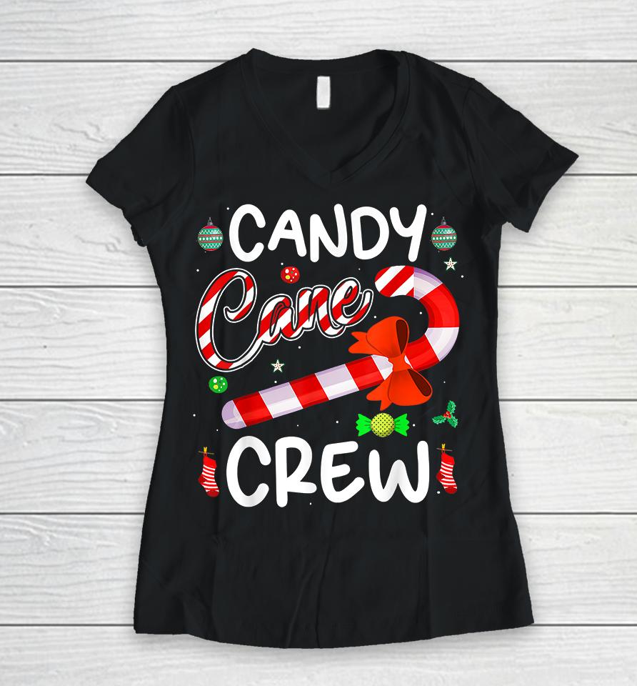 Candy Cane Crew Christmas Women V-Neck T-Shirt