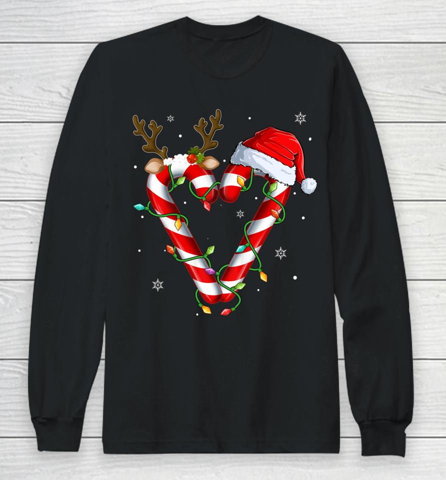 Candy Cane Crew Santa Christmas Lights Xmas Long Sleeve T-Shirt