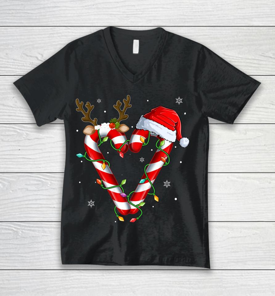 Candy Cane Crew Santa Christmas Lights Xmas Unisex V-Neck T-Shirt