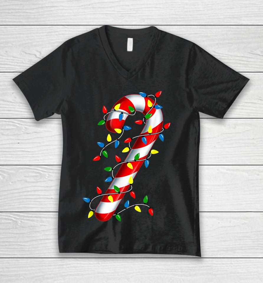 Candy Cane Merry And Bright Christmas Lights Candy Costume Unisex V-Neck T-Shirt