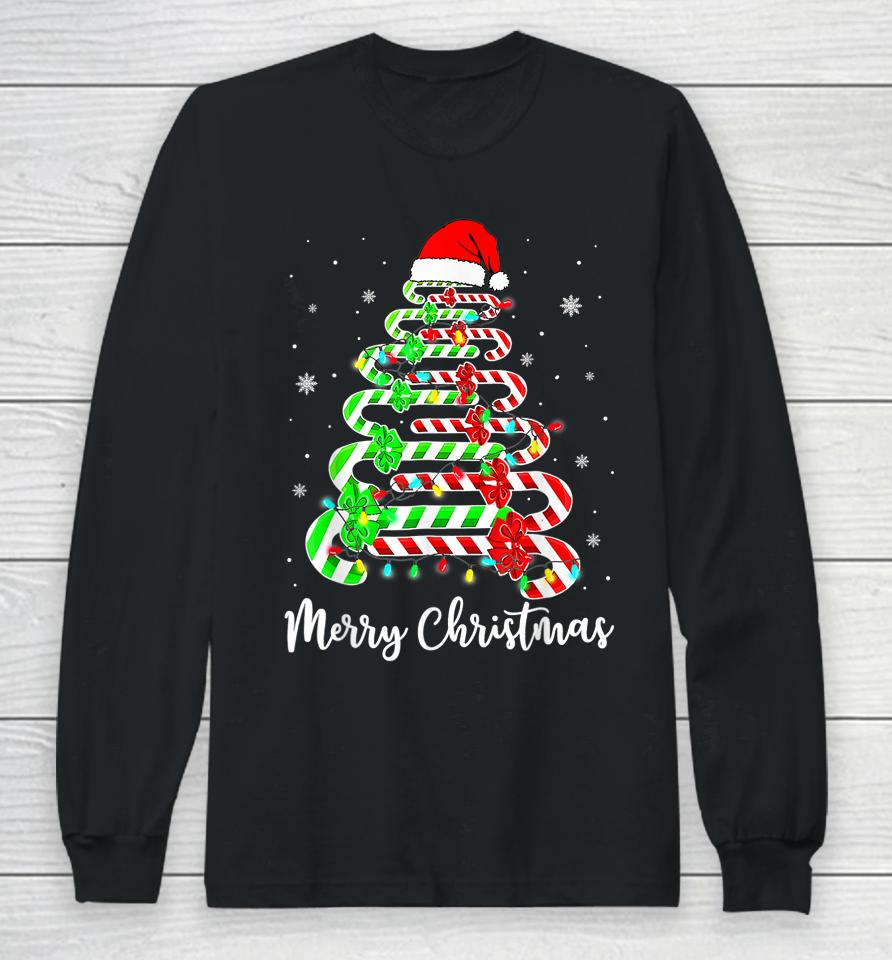 Candy Cane Santa Hat Funny Xmas Tree Merry Christmas Y'all Long Sleeve T-Shirt