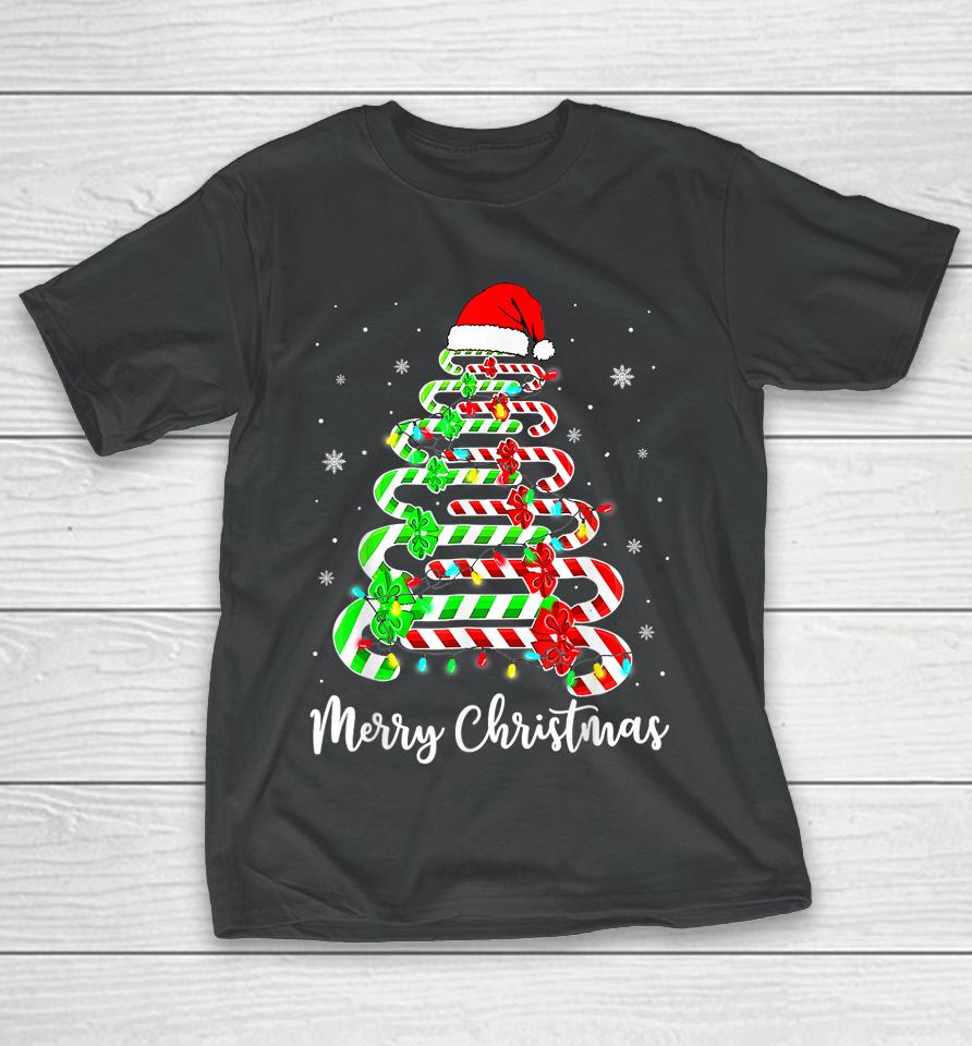 Candy Cane Santa Hat Funny Xmas Tree Merry Christmas Y'all T-Shirt