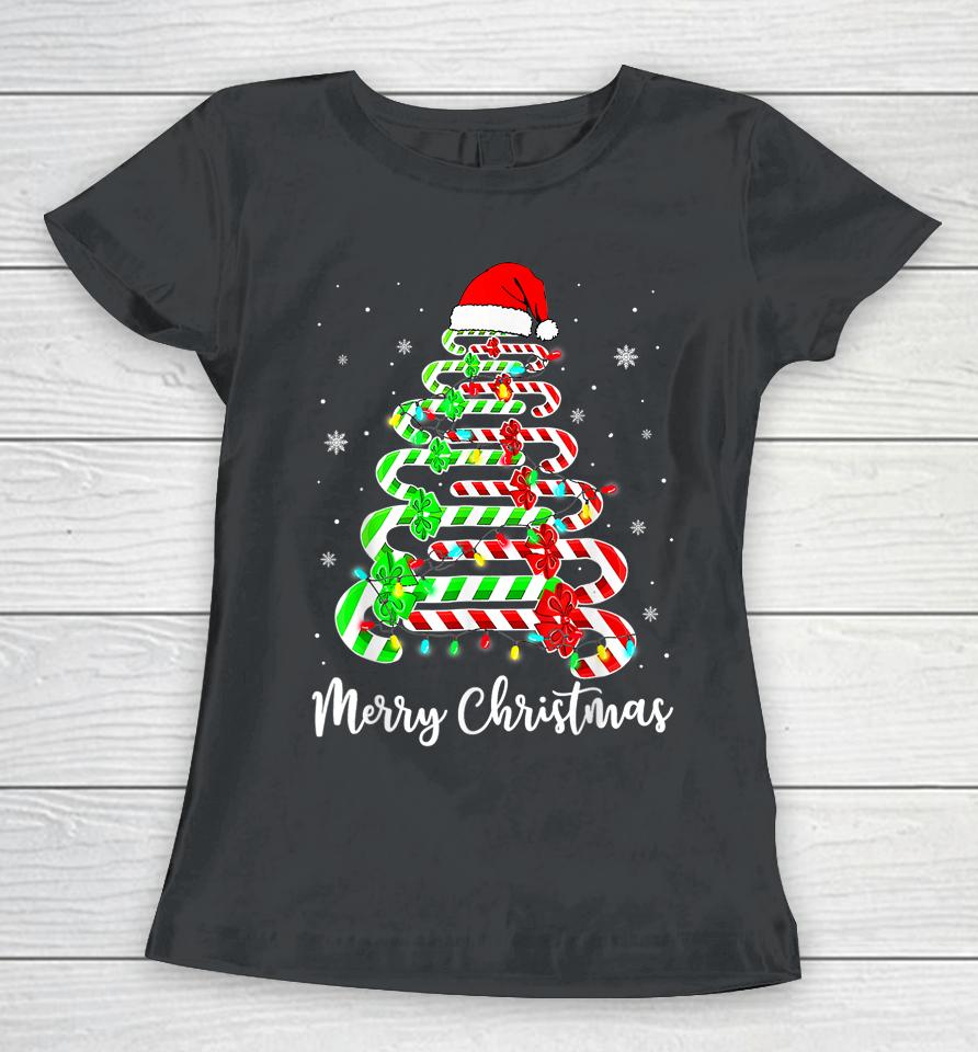 Candy Cane Santa Hat Funny Xmas Tree Merry Christmas Y'all Women T-Shirt