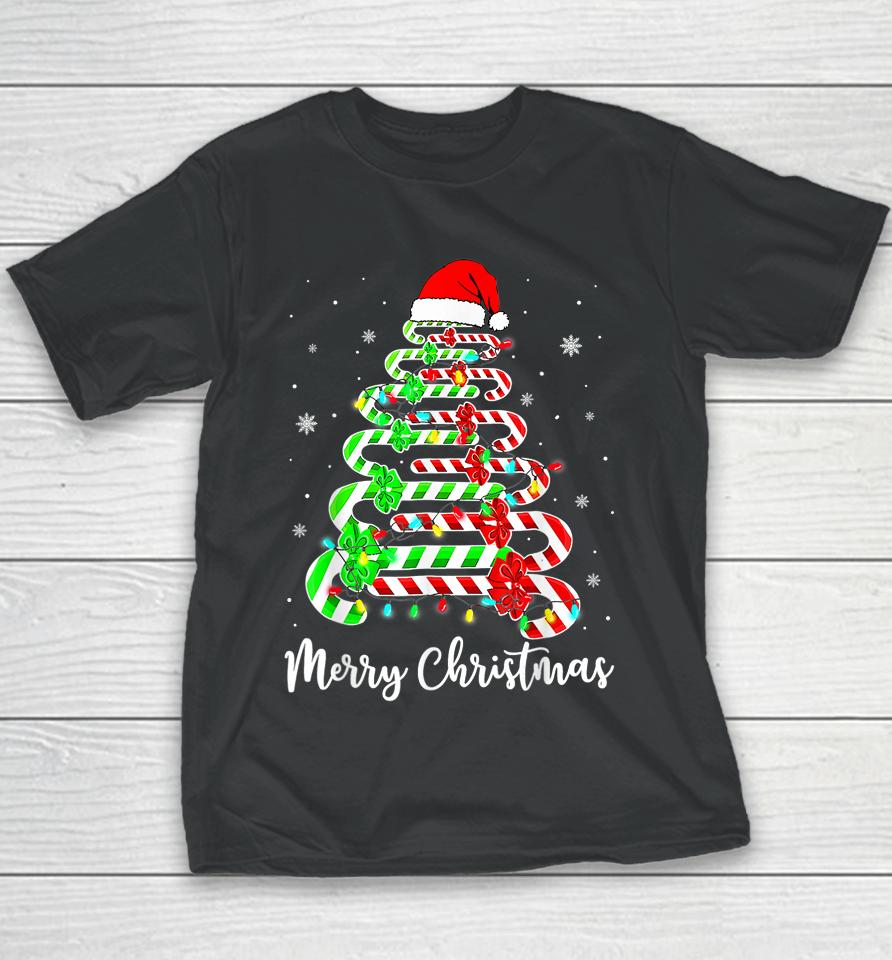 Candy Cane Santa Hat Funny Xmas Tree Merry Christmas Y'all Youth T-Shirt