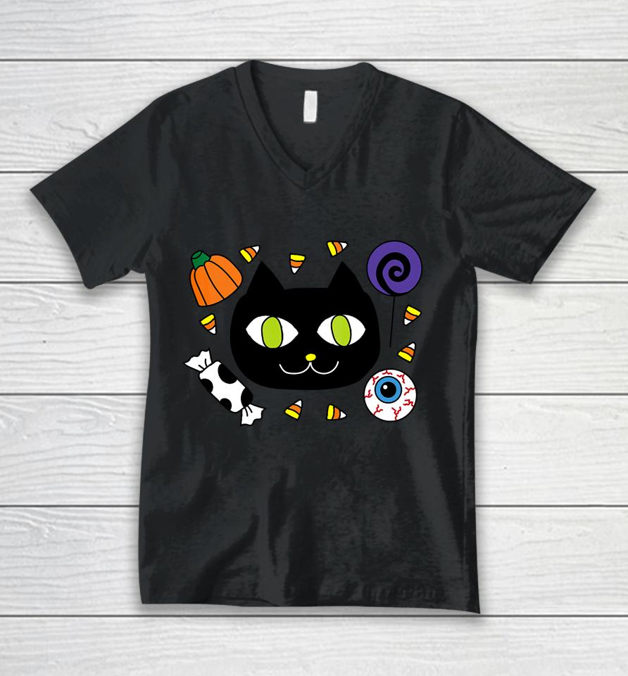 Candy Cat Halloween Unisex V-Neck T-Shirt