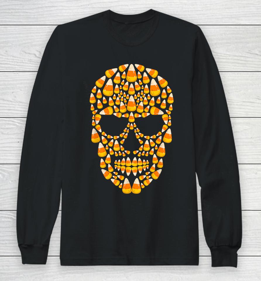 Candy Corn Skull Skeleton Halloween Long Sleeve T-Shirt