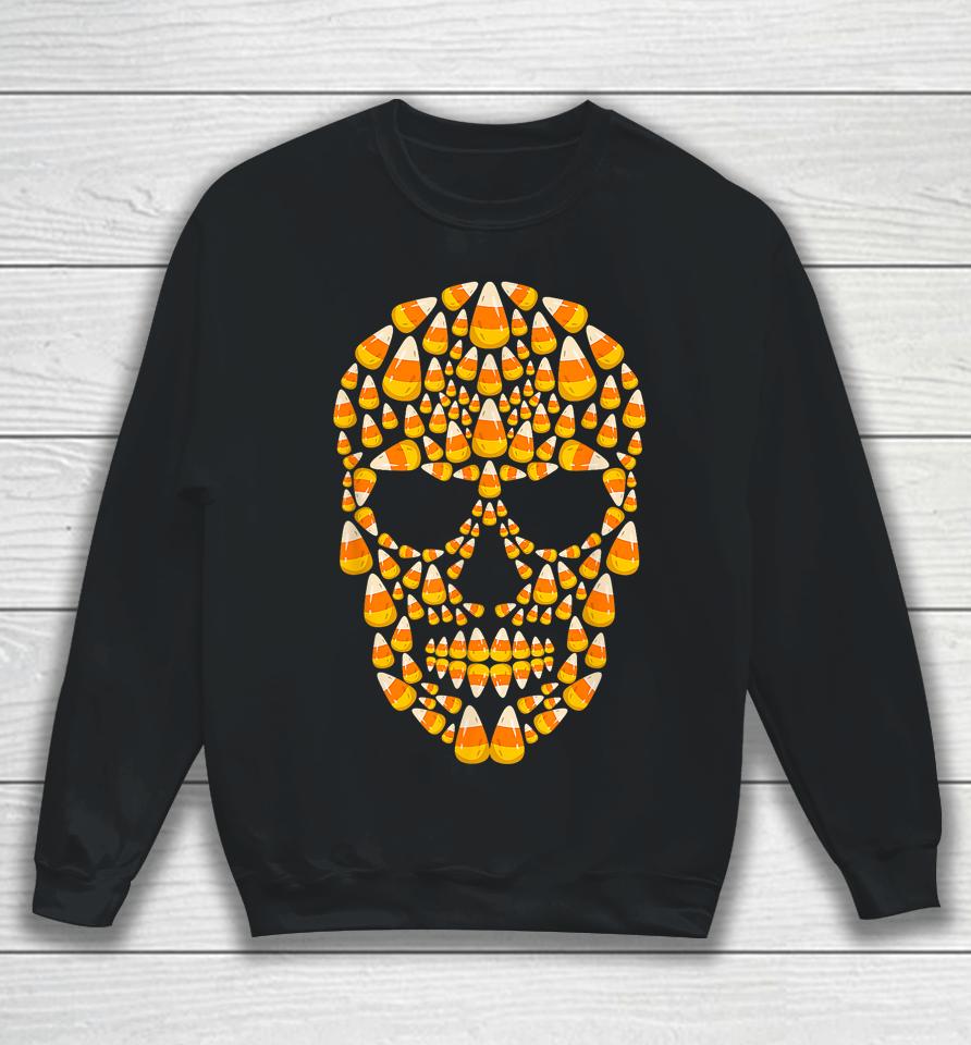 Candy Corn Skull Skeleton Halloween Sweatshirt