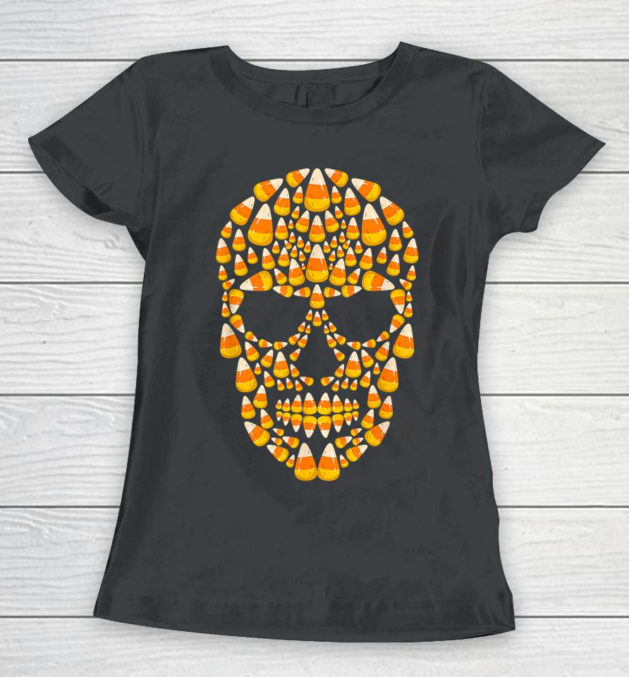Candy Corn Skull Skeleton Halloween Women T-Shirt