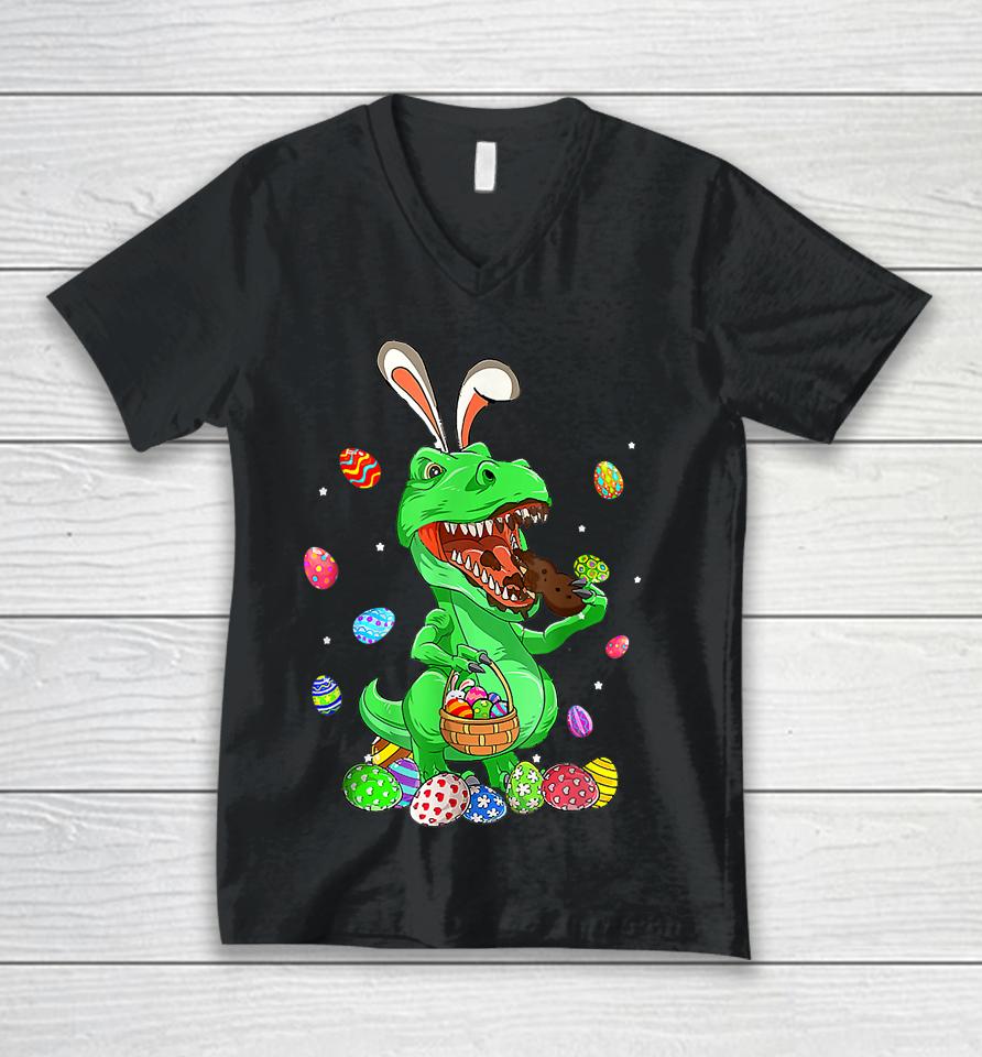 Candy Saurus Bunny Dinosaur Eating Chocolate Easter Candy Unisex V-Neck T-Shirt