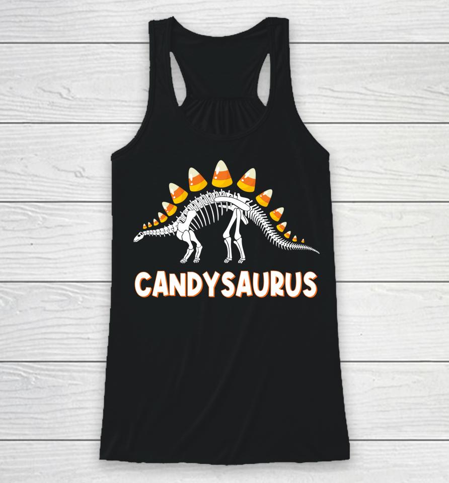 Candysaurus Candy Corn Dinosaur Halloween Racerback Tank