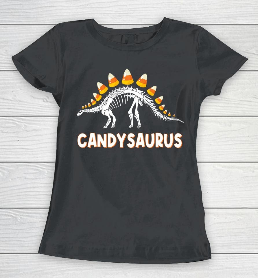 Candysaurus Candy Corn Dinosaur Halloween Women T-Shirt