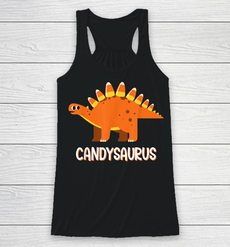 Candysaurus Candy Corn Dinosaur Halloween Racerback Tank