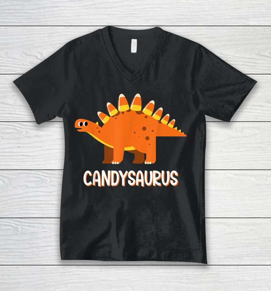 Candysaurus Candy Corn Dinosaur Halloween Unisex V-Neck T-Shirt