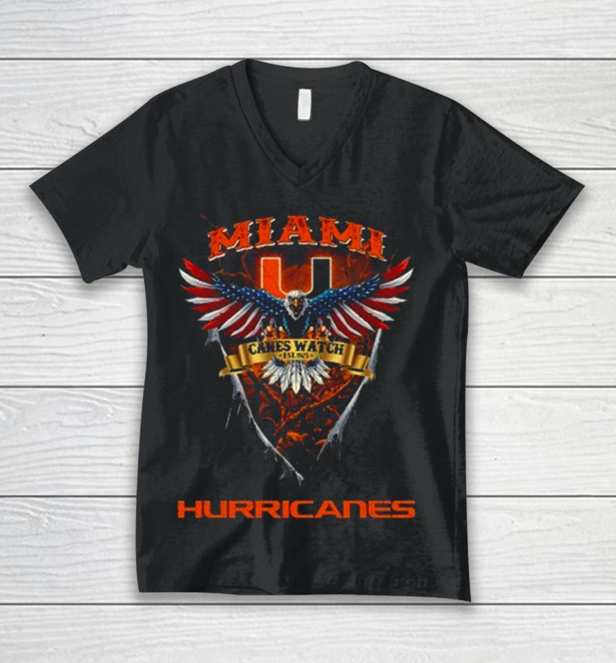 Canes Watch Miami Hurricanes Football Us Eagle Unisex V-Neck T-Shirt