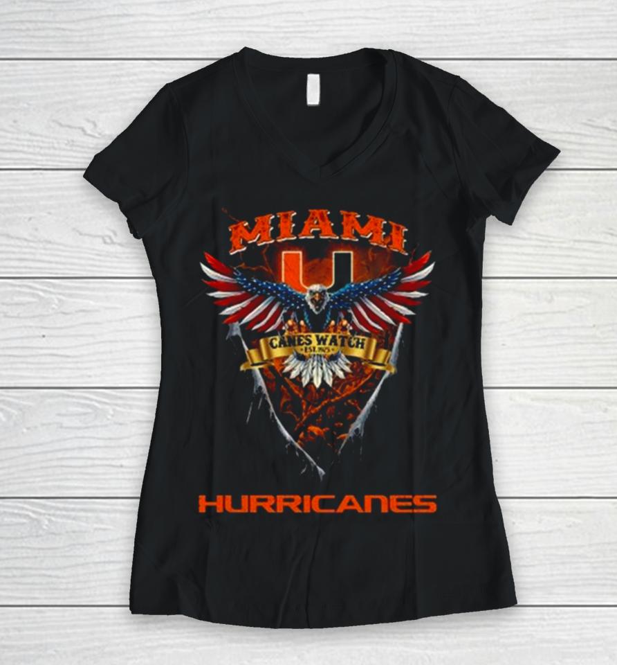 Canes Watch Miami Hurricanes Football Us Eagle Women V-Neck T-Shirt