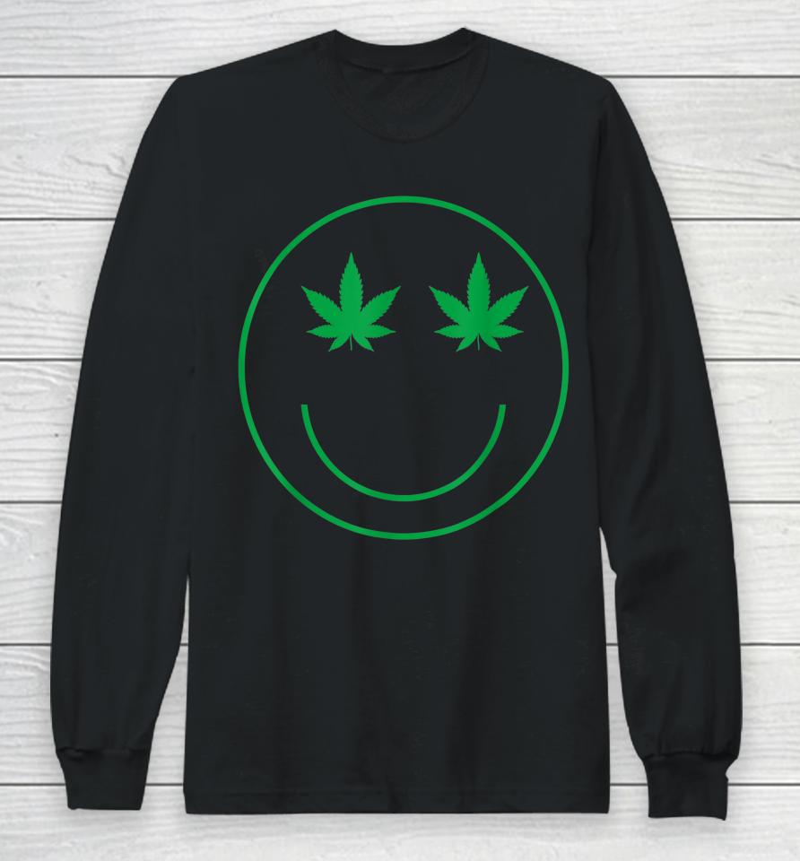 Cannabis Smile Green Cool 420 Marijuana Funny Weed Long Sleeve T-Shirt
