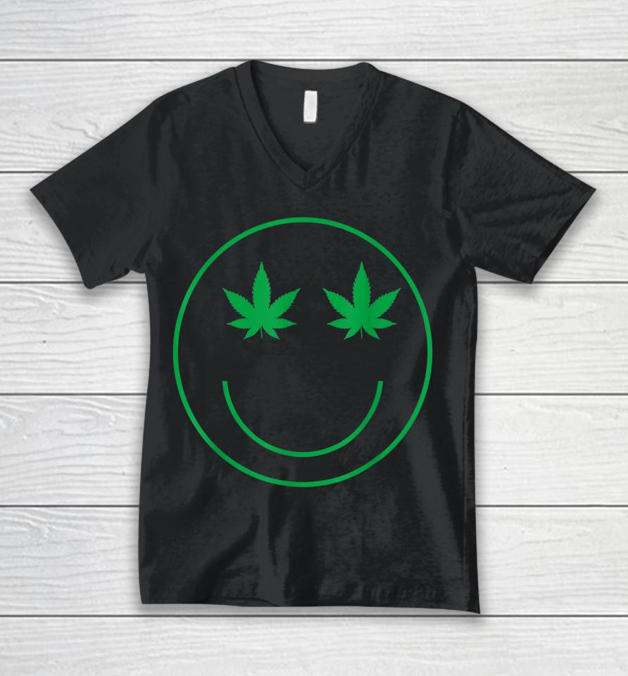 Cannabis Smile Green Cool 420 Marijuana Funny Weed Unisex V-Neck T-Shirt