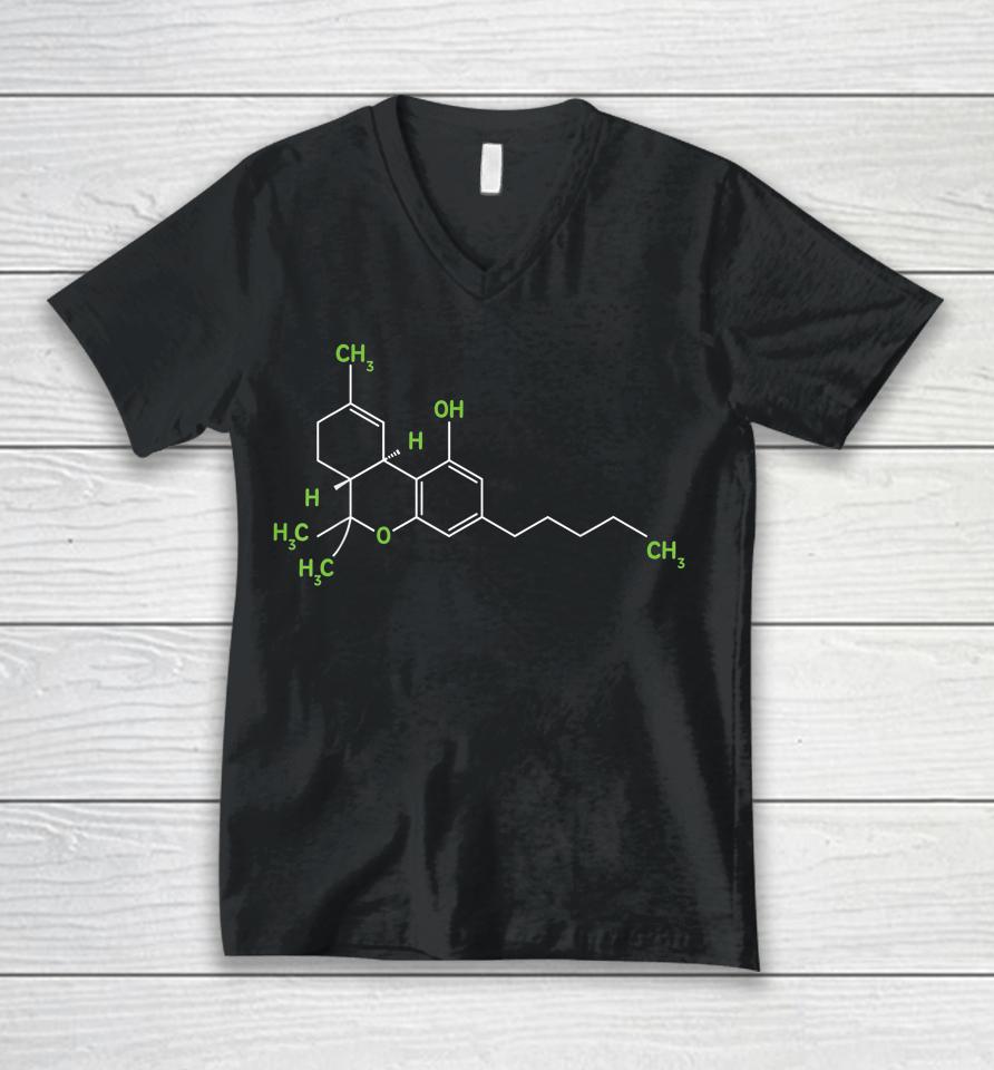 Cannabis Weed Pot Molecule Thc Marijuana Stoner Gift Unisex V-Neck T-Shirt
