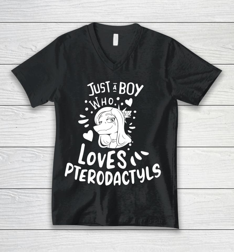 Capsaicinmellow Just A Boy Who Loves Pterodactyls Unisex V-Neck T-Shirt