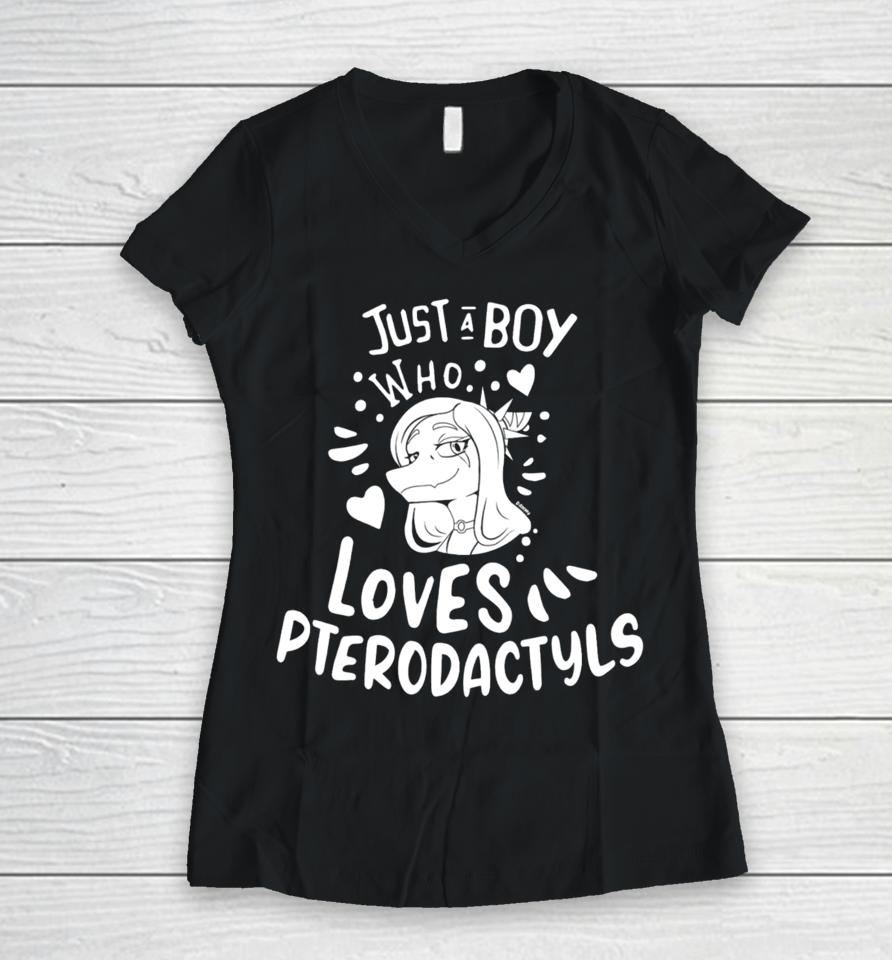 Capsaicinmellow Just A Boy Who Loves Pterodactyls Women V-Neck T-Shirt