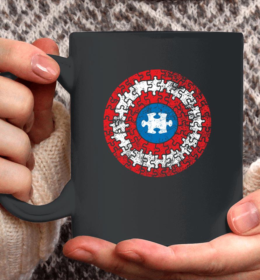 Captain Autism Aspergers Awareness Superhero Puzzle Shield Coffee Mug
