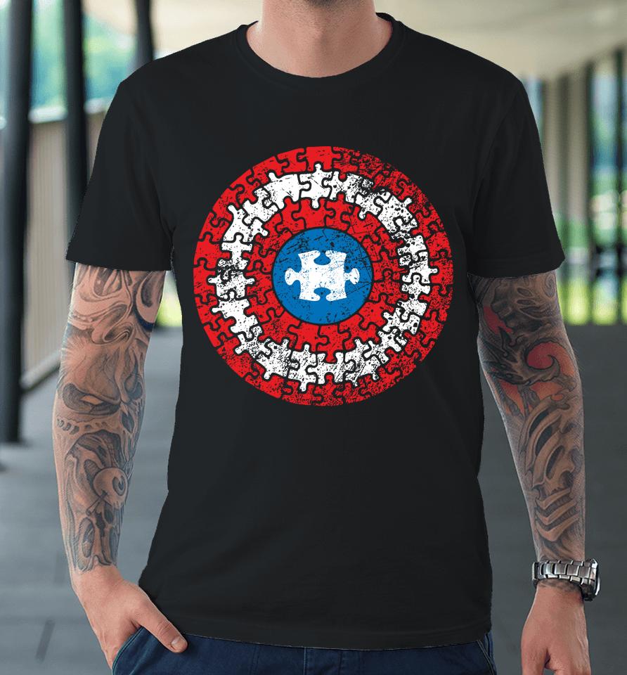 Captain Autism Aspergers Awareness Superhero Puzzle Shield Premium T-Shirt