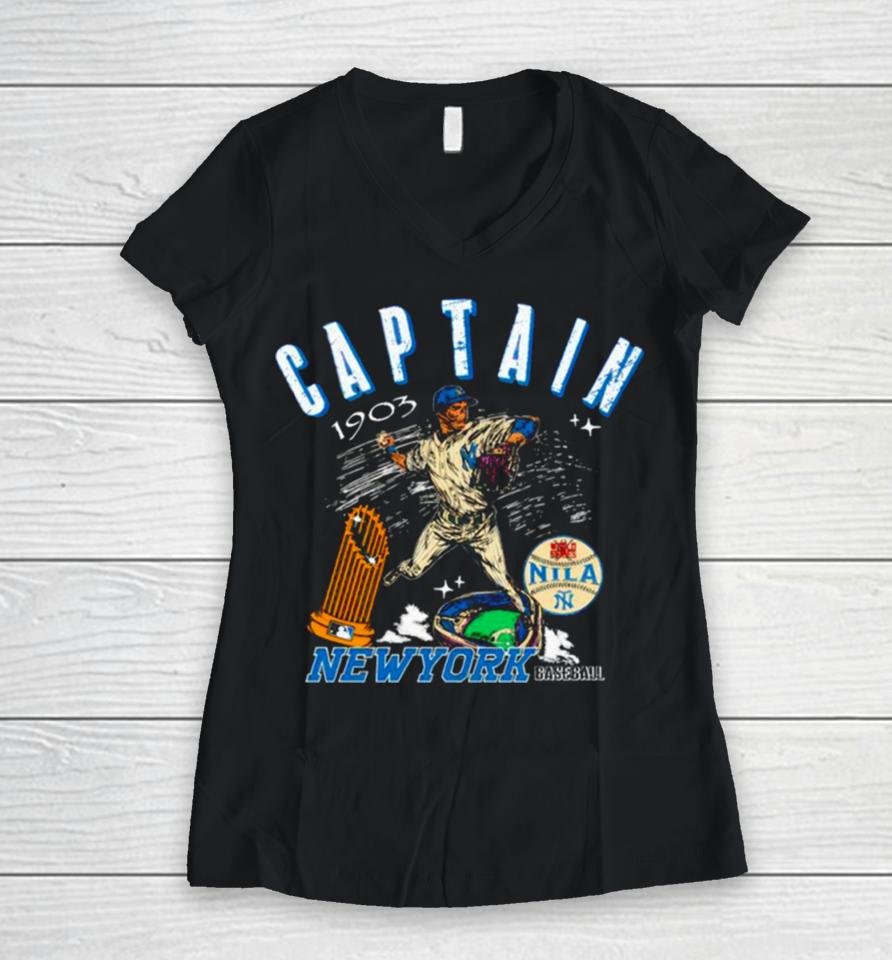 Captain New York Yankees Baseball 1903 Vintage Women V-Neck T-Shirt