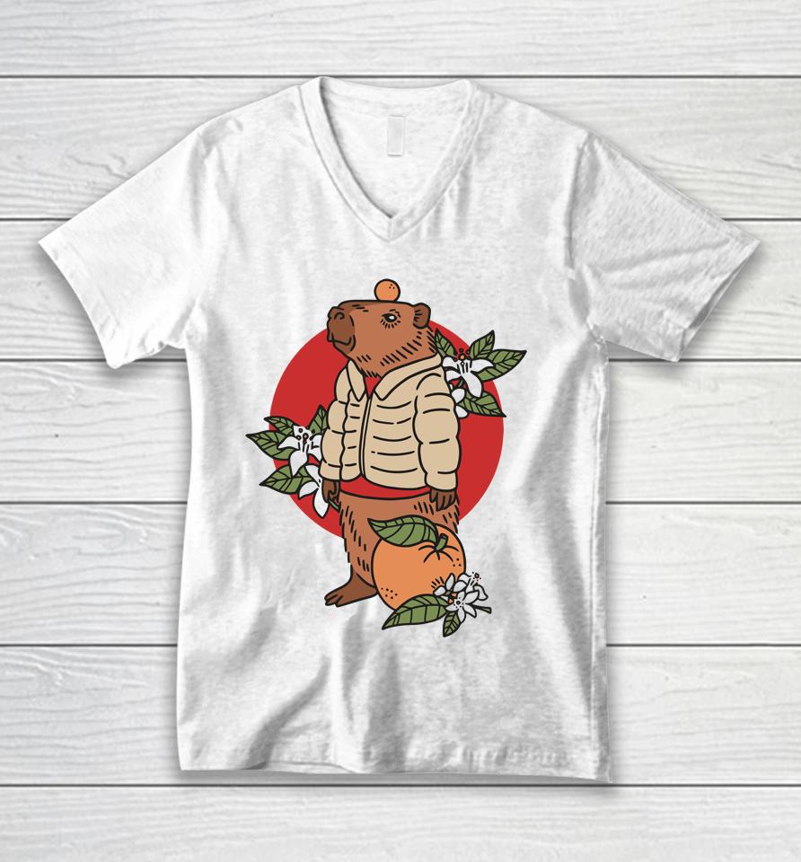 Capybara Man Oranges Unisex V-Neck T-Shirt