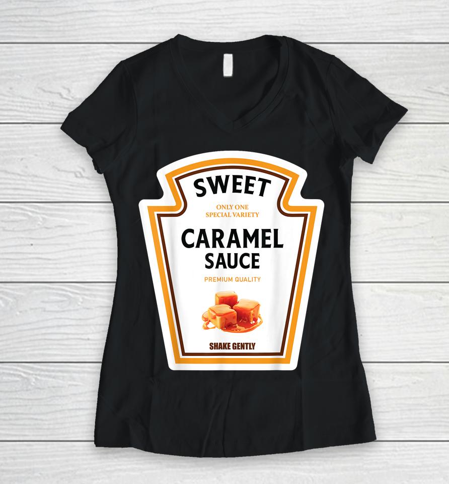 Caramel Sauce Halloween 2023 Costume Family Ketchup Mustard Women V-Neck T-Shirt
