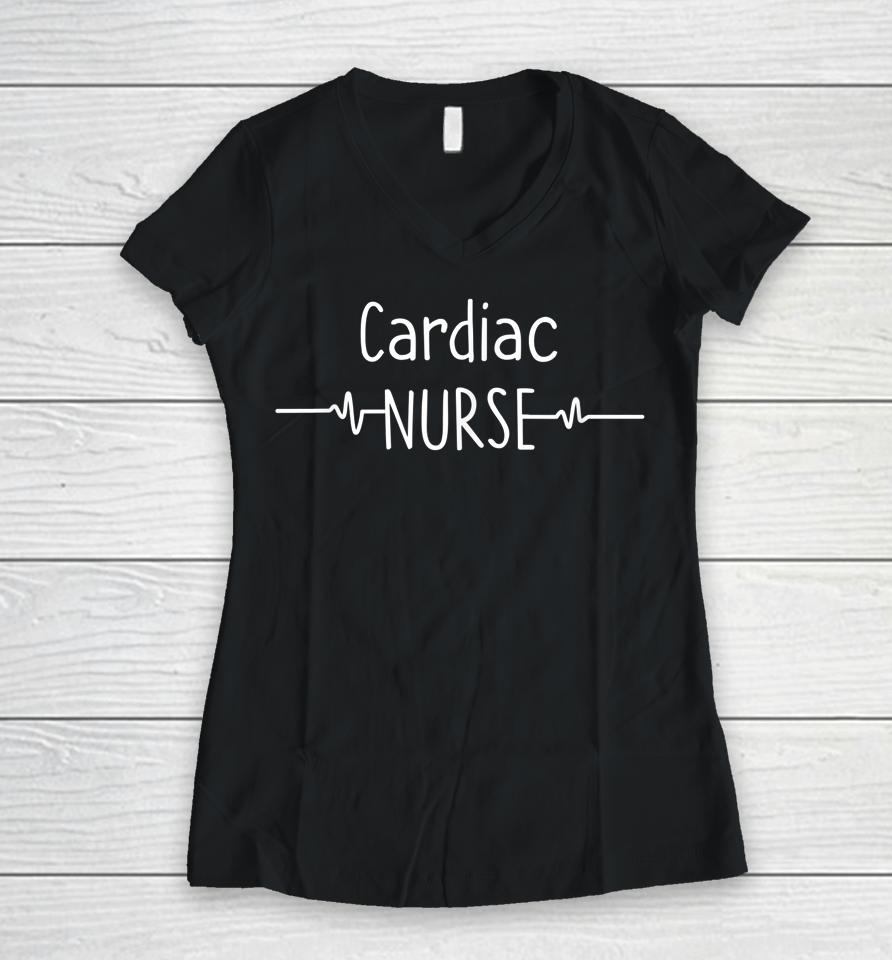 Cardiac Nurse Shirt Heartbeat Nursing Student Nurse Women V-Neck T-Shirt
