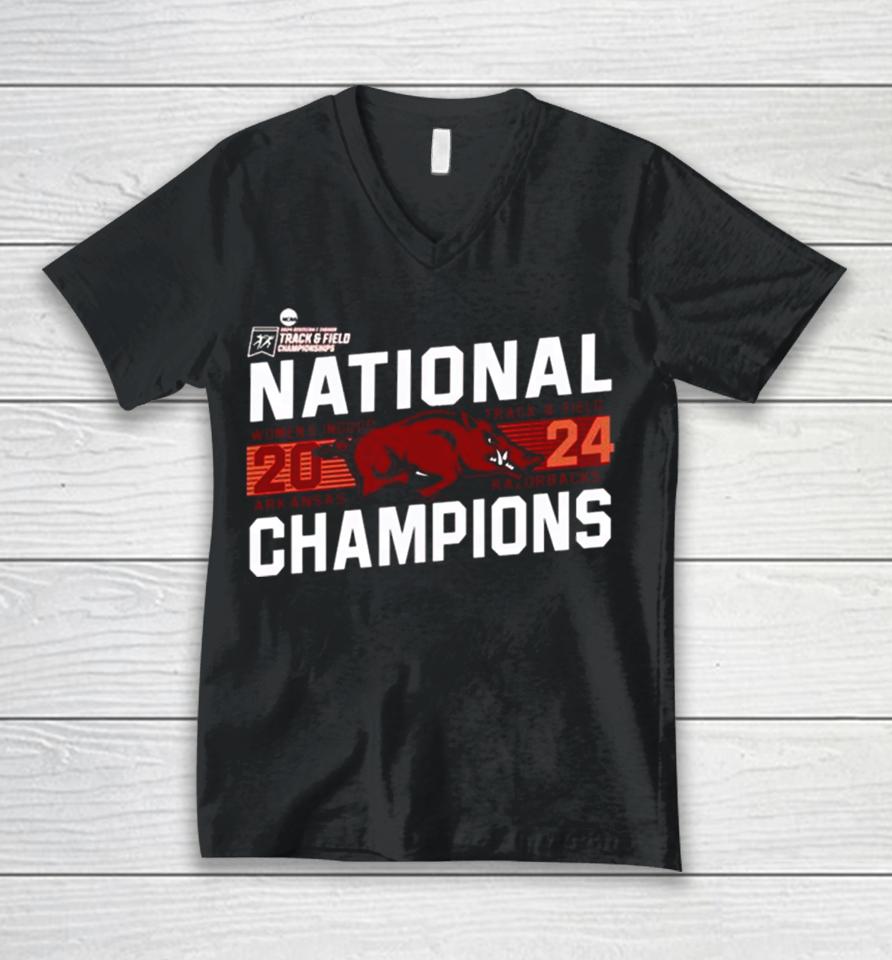 Cardinal Arkansas Razorbacks 2024 Ncaa Women’s Indoor Track &Amp; Field National Champions Unisex V-Neck T-Shirt