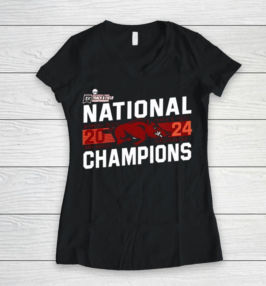 Cardinal Arkansas Razorbacks 2024 Ncaa Women’s Indoor Track &Amp; Field National Champions Women V-Neck T-Shirt