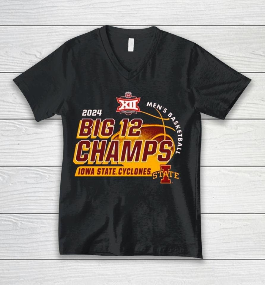 Cardinal Iowa State Cyclones 2024 Big 12 Men’s Basketball Conference Tournament Champions Locker Room Unisex V-Neck T-Shirt