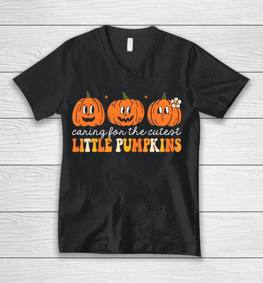 Caring For The Cutest Little Pumpkins Nicu Nurse Halloween Unisex V-Neck T-Shirt