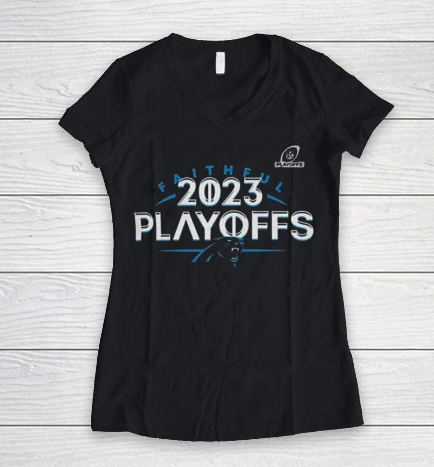 Carolina Panthers 2023 Nfl Playoffs Faithful Women V-Neck T-Shirt