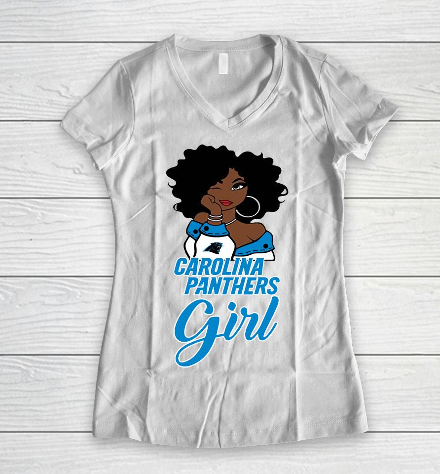 Carolina Panthers Girl Nfl Women V-Neck T-Shirt