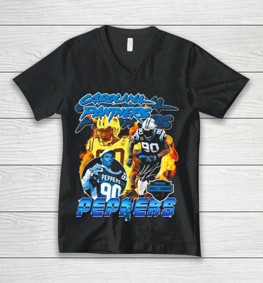 Carolina Panthers Julius Peppers Mitchell And Ness 2023 Hall Of Honor Signature Unisex V-Neck T-Shirt